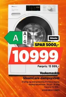 POWER Miele Vaskemaskin SteamCare-dampsystem tilbud