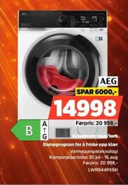 POWER Aeg Kombinert vask/tork Dampprogram for å friske opp klær tilbud
