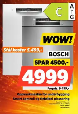 POWER Bosch Oppvaskmaskin for underbygging Smart kontroll og fleksibel plassering tilbud