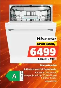 POWER Hisense Oppvaskmaskin Inkluderer praktisk flaskeholder tilbud