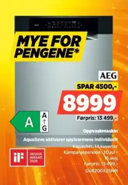 POWER Aeg Oppvaskmaskin AquaSave aktiverer spylearmene individuelt tilbud
