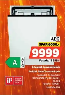POWER Aeg Integrert oppvaskmaskin Praktisk ZoneClean-funksjon tilbud