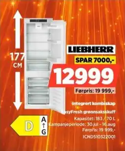 POWER Liebherr Integrert kombiskap EasyFresh grønnsaksskuff tilbud