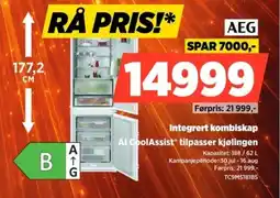 POWER Aeg Integrert kombiskap Al CoolAssist tilpasser kjølingen tilbud