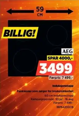 POWER Aeg Induksjonstopp Funksjoner som sørger for brukersikkerhet tilbud