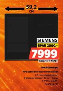 POWER Siemens Induksjonstopp Fire kokesoner og en brofunksjon tilbud
