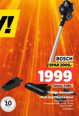 POWER Bosch Trådløs støvsuger Med utskiftbart batteri tilbud