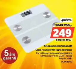 POWER Point Kroppsammensetningsvekt Lagre resultater for opptil 12 brukere tilbud