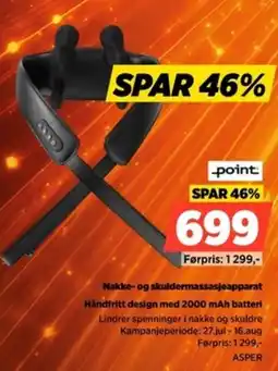 POWER Point Nakke- og skuldermassasjeapparat Håndfritt design med 2000 mAh batteri tilbud