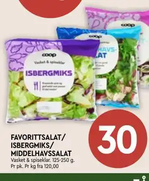 Coop Mega FAVORITTSALAT/ ISBERGMIKS/ MIDDELHAVSSALAT tilbud