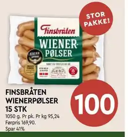 Coop Mega FINSBRÅTEN WIENERPØLSER 15 STK tilbud