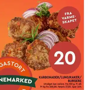 Coop Mega KARBONADER/LUNSJKAKER/ BURGERE tilbud