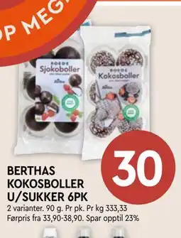 Coop Mega BERTHAS KOKOSBOLLER U/SUKKER 6PK tilbud