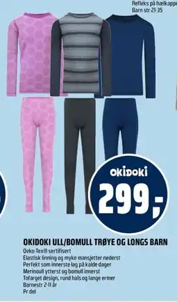 Coop Obs Okidoki ull/bomull trøye og longs barn tilbud