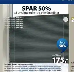 JYSK HVEN up & down lystett plisségardin tilbud