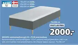 JYSK SKAUPA rammemadrass grå-33 + FLYA overmadrass tilbud