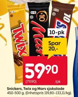 Rusta Snickers, Twix og Mars sjokolade tilbud