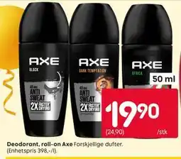 Rusta Deodorant, roll-on Axe tilbud