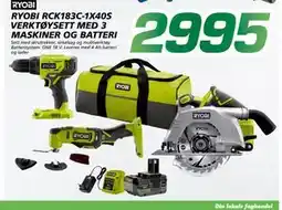 Coop Byggmix RYOBI RCK183C-1X40S VERKTØYSETT MED 3 MASKINER OG BATTERI tilbud