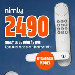 Obs Bygg NIMLY CODE DØRLÅS HVIT tilbud