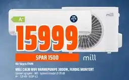 Obs Bygg MILL CALM WIFI VARMEPUMPE 3800W, FERDIG MONTERT tilbud