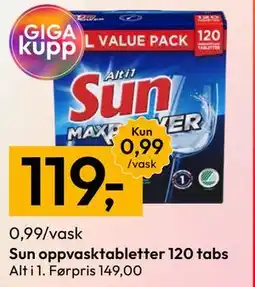 Gigaboks Sun oppvasktabletter 120 tabs tilbud