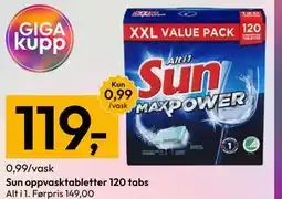 Gigaboks Sun oppvasktabletter 120 tabs tilbud