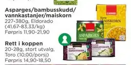 Meny Asparges/bambusskudd/ vannkastanjer/maiskorn tilbud