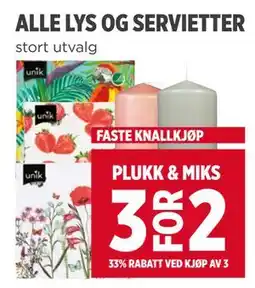 Meny ALLE LYS OG SERVIETTER tilbud