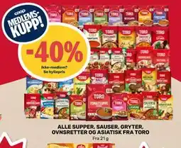 Coop Marked ALLE SUPPER, SAUSER, GRYTER, OVNSRETTER OG ASIATISK FRA TORO tilbud