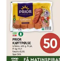 Coop Mega PRIOR KJØTTPØLSE tilbud