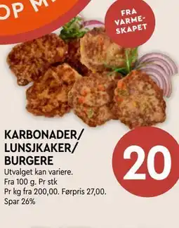 Coop Mega KARBONADER/ LUNSJKAKER/ BURGERE tilbud