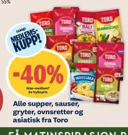 Coop Mega Alle supper, sauser, gryter, ovnsretter og asiatisk fra Toro tilbud
