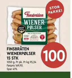Coop Mega FINSBRÅTEN WIENERPØLSER 15 STK tilbud