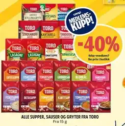 Coop Prix ALLE SUPPER, SAUSER OG GRYTER FRA TORO tilbud