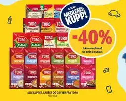 Coop Prix ALLE SUPPER, SAUSER OG GRYTER FRA TORO tilbud