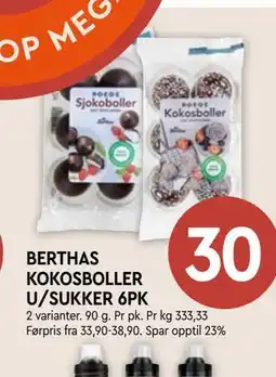 Coop Mega BERTHAS KOKOSBOLLER U/SUKKER 6PK tilbud