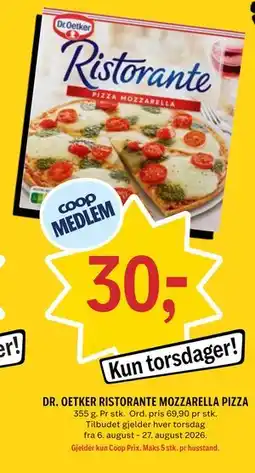 Coop Prix DR. OETKER RISTORANTE MOZZARELLA PIZZA, Medlemspris tilbud