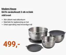 Kitch'n Modern House BAYk rørebollesett 3 stk m/lokk stål/svart tilbud