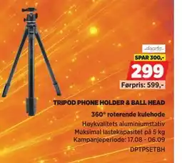 POWER TRIPOD PHONE HOLDER & BALL HEAD tilbud