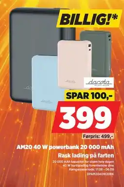 POWER AM20 40 W powerbank 20 000 mAh tilbud