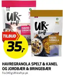 Bunnpris HAVREGRANOLA SPELT & KANEL OG JORDBÆR & BRINGEBÆR tilbud