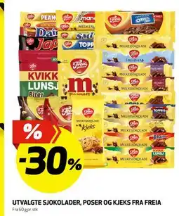 Bunnpris UTVALGTE SJOKOLADER, POSER OG KJEKS FRA FREIA tilbud