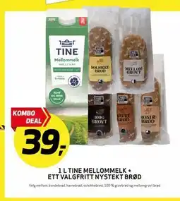 Bunnpris 1 L TINE MELLOMMELK + ETT VALGFRITT NYSTEKT BRØD tilbud