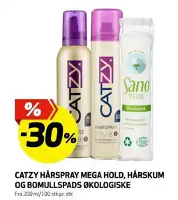 Bunnpris CATZY HÅRSPRAY MEGA HOLD, HÅRSKUM OG BOMULLSPADS ØKOLOGISKE tilbud