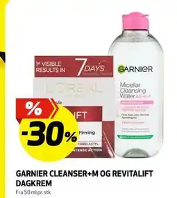 Bunnpris GARNIER CLEANSER+M OG REVITALIFT DAGKREM tilbud