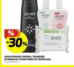 Bunnpris ASAN INTIMVASK ORIGINAL, TRANEBÆR, INTIMSERVIETT UPARFYMERT OG TRIPPELDUSJ tilbud