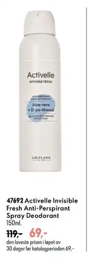 Oriflame Activelle Invisible Fresh Anti-Perspirant Spray Deodorant tilbud