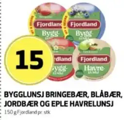 Bunnpris Fjordland bygglunsj bringebær blåbær jordbær og eple havrelunsj tilbud