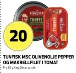 Bunnpris King Oscar tunfisk msc olivenolje pepper og makrellfilet i tomat tilbud